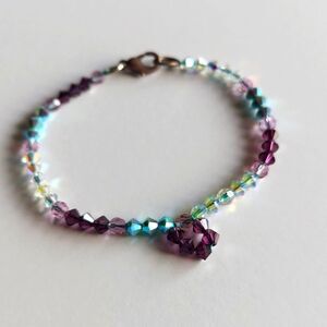 Handmade Purple Blue Clear Swarovski Crystal Beaded Bracelet